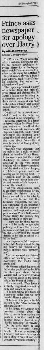 #PrinceHarry 14 yrs of age (The Birmingham Post 20 Nov 1998) #BritishMedia #DukeofSussex