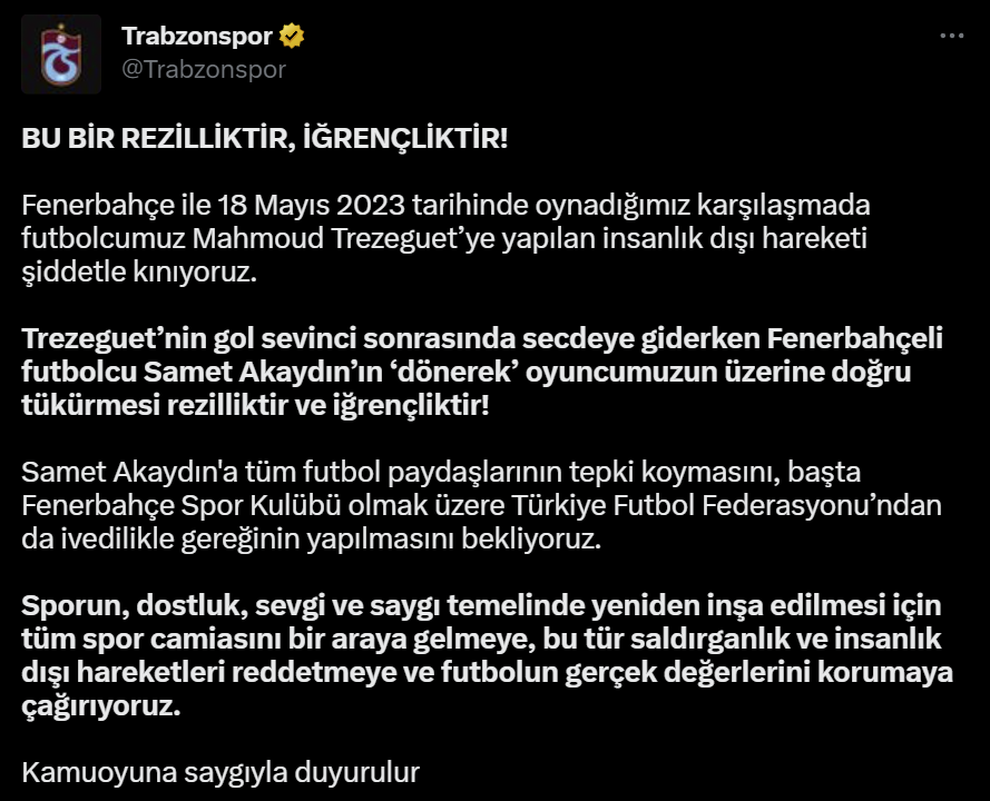 Trabzonspor'un paylaşımı