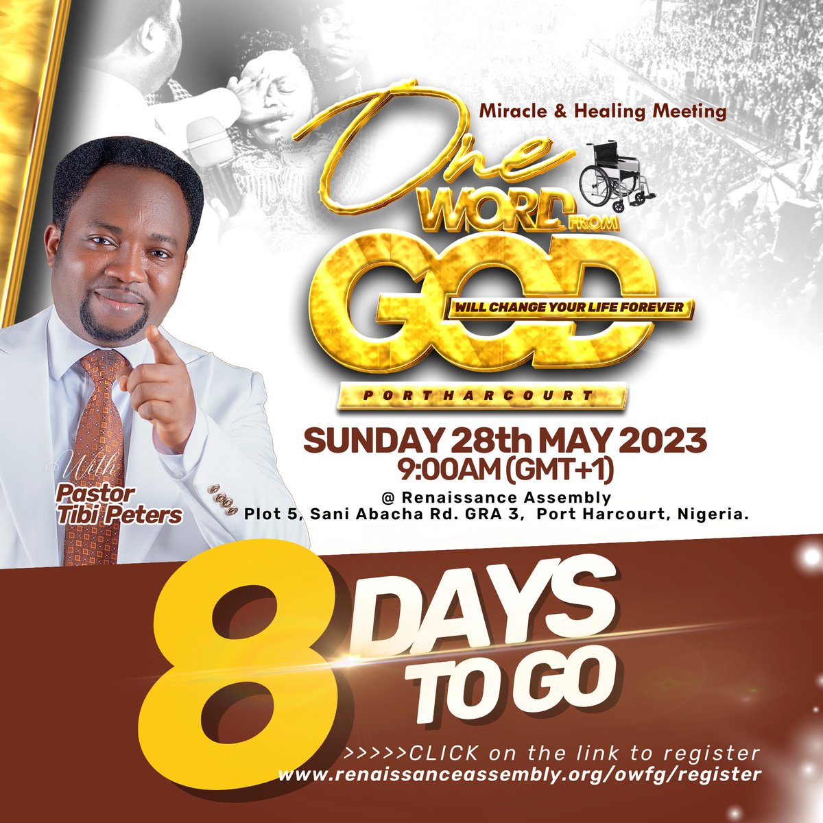 RenAssembly's tweet photo. It's 8 DAYS TO ONE WORD FROM GOD with our man of God Pastor Tibi Peters. Glorrrrrryyyyyyy!!!! #owfg #RenaissanceAssembly https://t.co/IbCBeURxtv