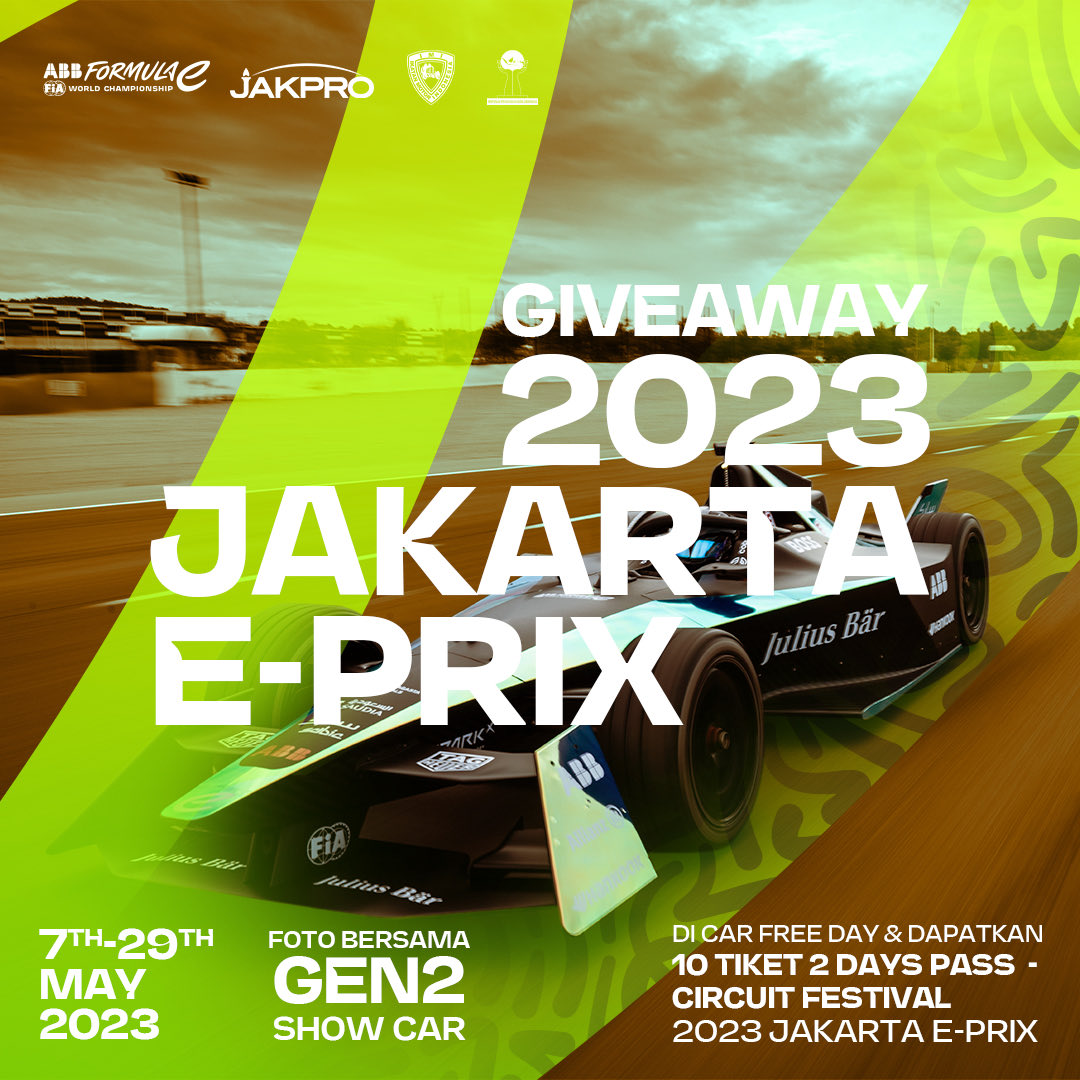 SURPRISE! Mimin mau Giveaway 10 Tiket 2 Days Pass 2023 Jakarta E-Prix nih untuk Jakarta E-Prix Fans! 

Gimana sih caranya? Cek thread ini!!

Semoga berhasil, Jakarta E-Prix Fans!

#FormulaE #FormulaEJakarta  #JakartaEPrix #JakartaEPrix2023 #2023JakartaEPrix #ABBFormulaE