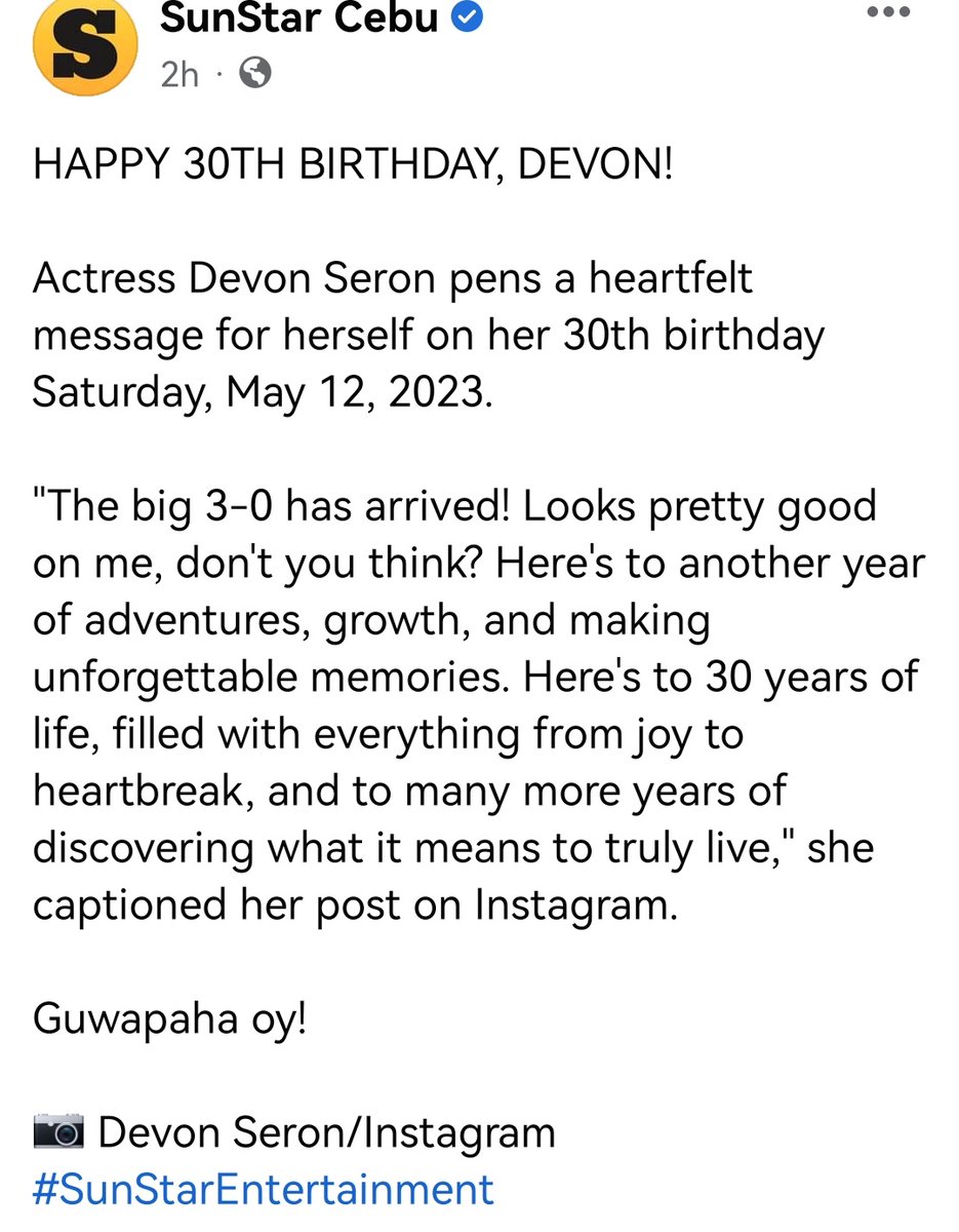 DEVONline_SQUAD's tweet photo. Thank you @sunstarcebu for your bday greetings for our beautiful &amp; kind Cebuana artist, #DevonSeron ❤

#HappyBirthdayDevonSeron
#HappyDEVONDay

📸 https://t.co/G8PUGNIfD8 https://t.co/gOLCblgaHJ