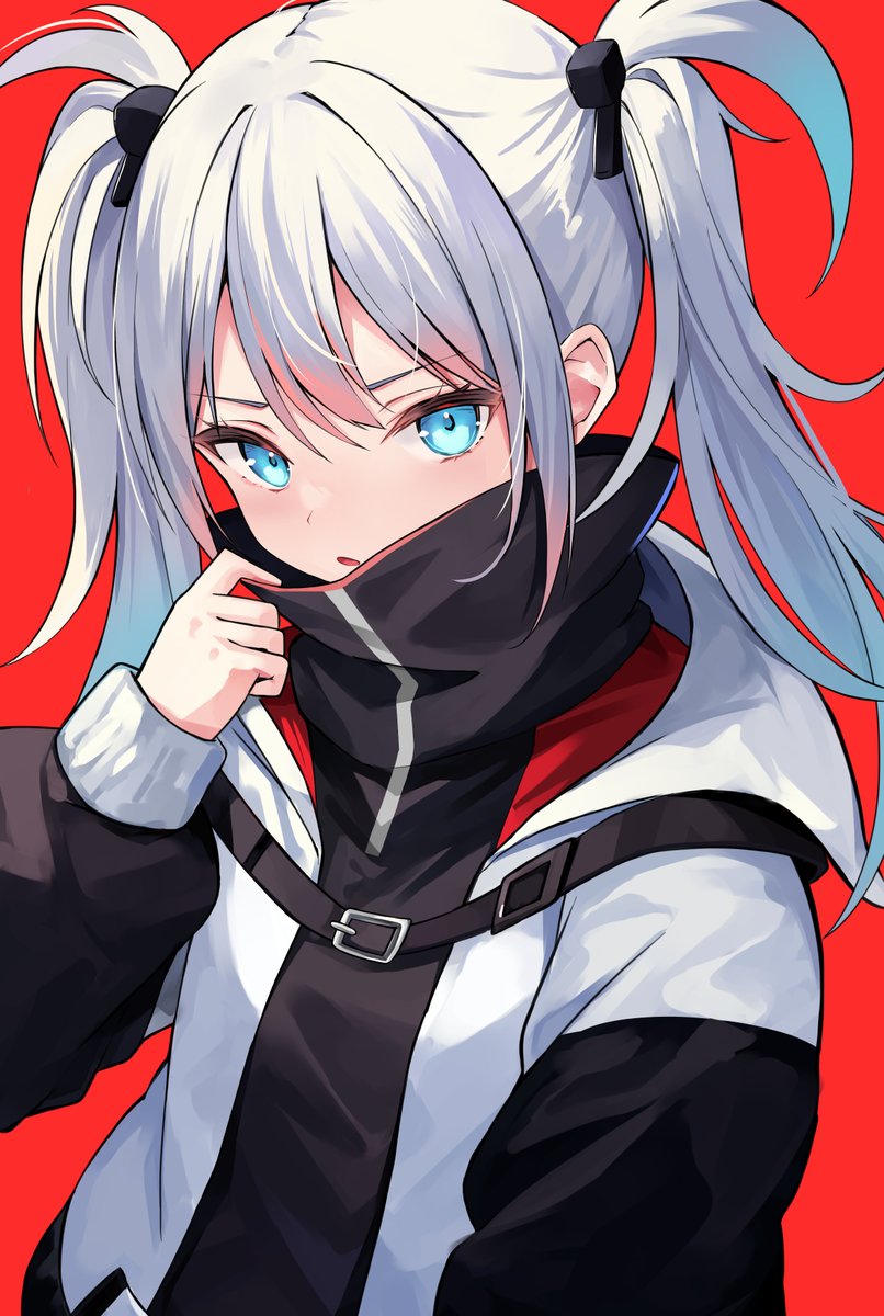 1girl red background solo twintails blue eyes looking at viewer jacket  illustration images