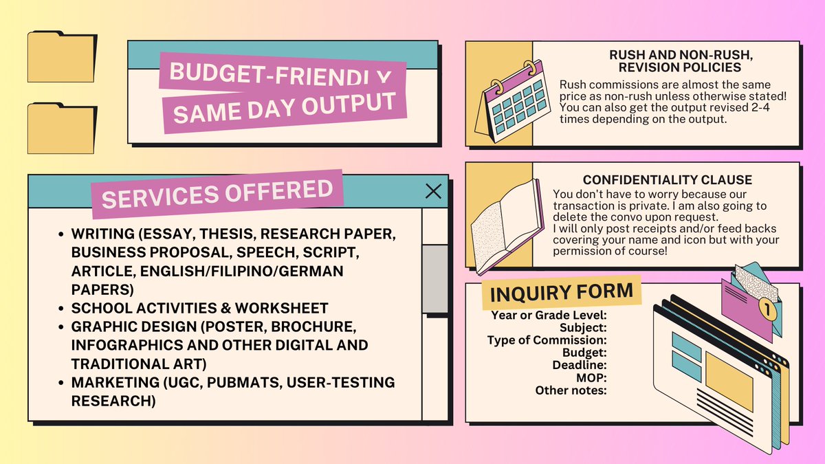 ate_univcomms's tweet image. Hi! I&apos;m Ate Assie, your new #AcademicAssistant. I am open for rush and non-rush commission. Check the picture below for more deets!