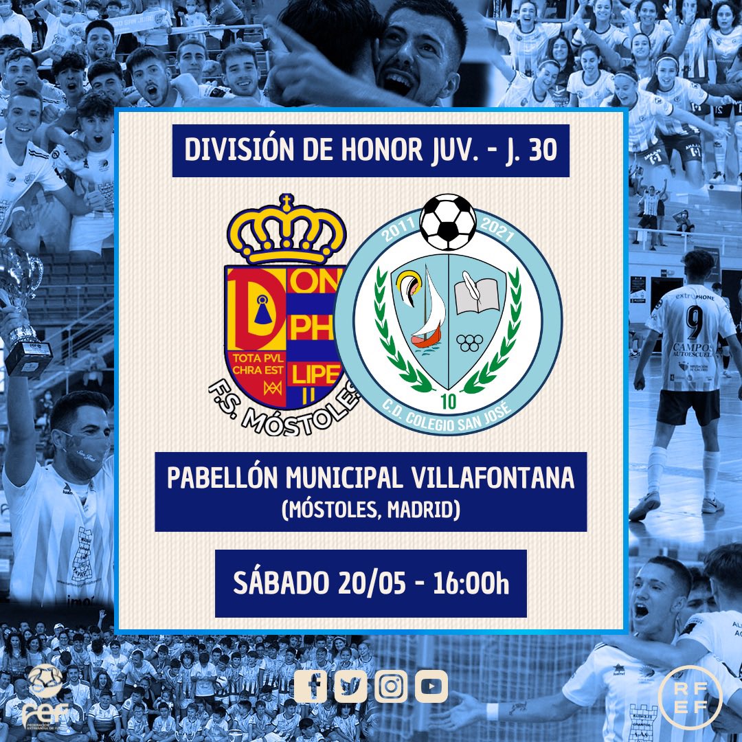💙DÍA DE PARTIDO💙

🆚 <a href="/1mostolesfs/">MRB-FS Móstoles</a> 
📅 20/05
🏟 Pabellón Municipal de Villafontana (Móstoles)
⏰ 16:00h

#123SanJosé💙