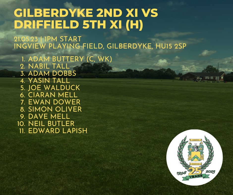 The team line-ups are in for this weekend’s home double header against Driffield. The 1st XI face Driffield’s 4th XI today before the 2nd XI entertain their Sunday XI tomorrow. Both matches at Ingview. Spectators welcome.