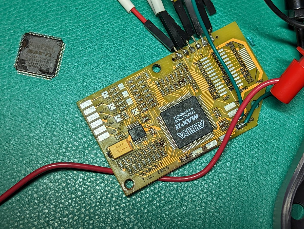 bytesaber_'s tweet image. Repaired an old N64RGB12 tonight. The original FPGA was causing 3.3v and GND to be closed. Swapped the Altera FPGA with a replacement and programmed it. Used my existing #Nintendo64 with an N64RGB30 to borrow the 3.3v power. Looking forward to installing this into a friend's N64.