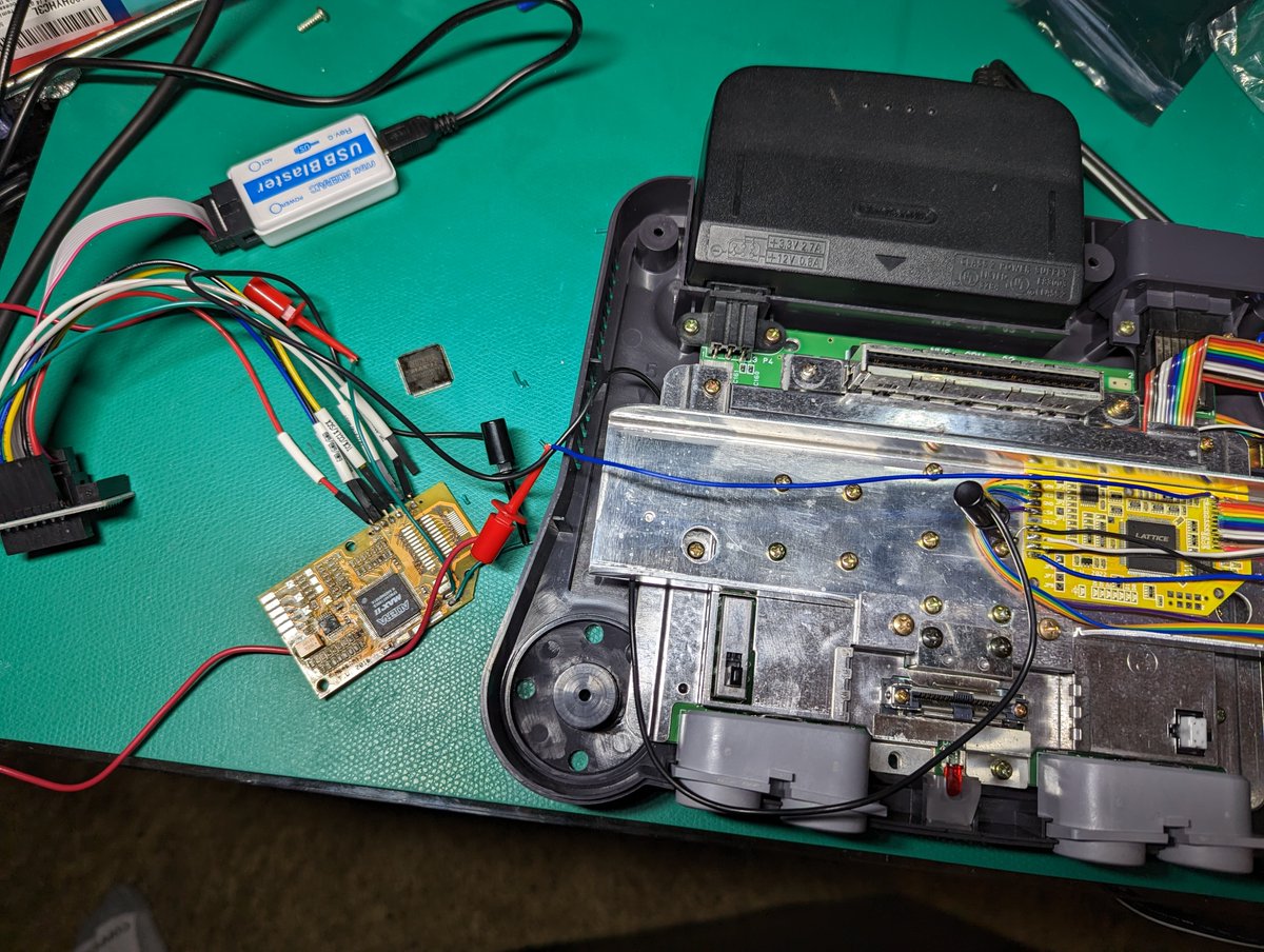 bytesaber_'s tweet image. Repaired an old N64RGB12 tonight. The original FPGA was causing 3.3v and GND to be closed. Swapped the Altera FPGA with a replacement and programmed it. Used my existing #Nintendo64 with an N64RGB30 to borrow the 3.3v power. Looking forward to installing this into a friend's N64.