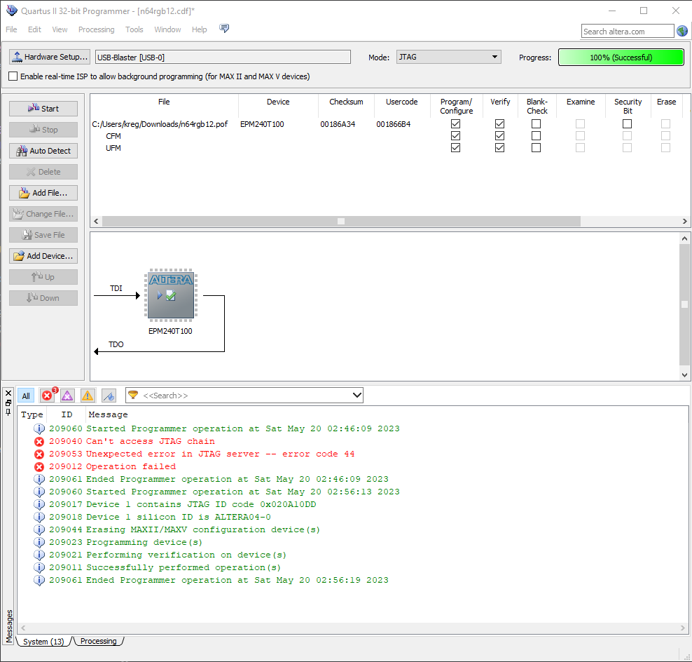 bytesaber_'s tweet image. Repaired an old N64RGB12 tonight. The original FPGA was causing 3.3v and GND to be closed. Swapped the Altera FPGA with a replacement and programmed it. Used my existing #Nintendo64 with an N64RGB30 to borrow the 3.3v power. Looking forward to installing this into a friend's N64.