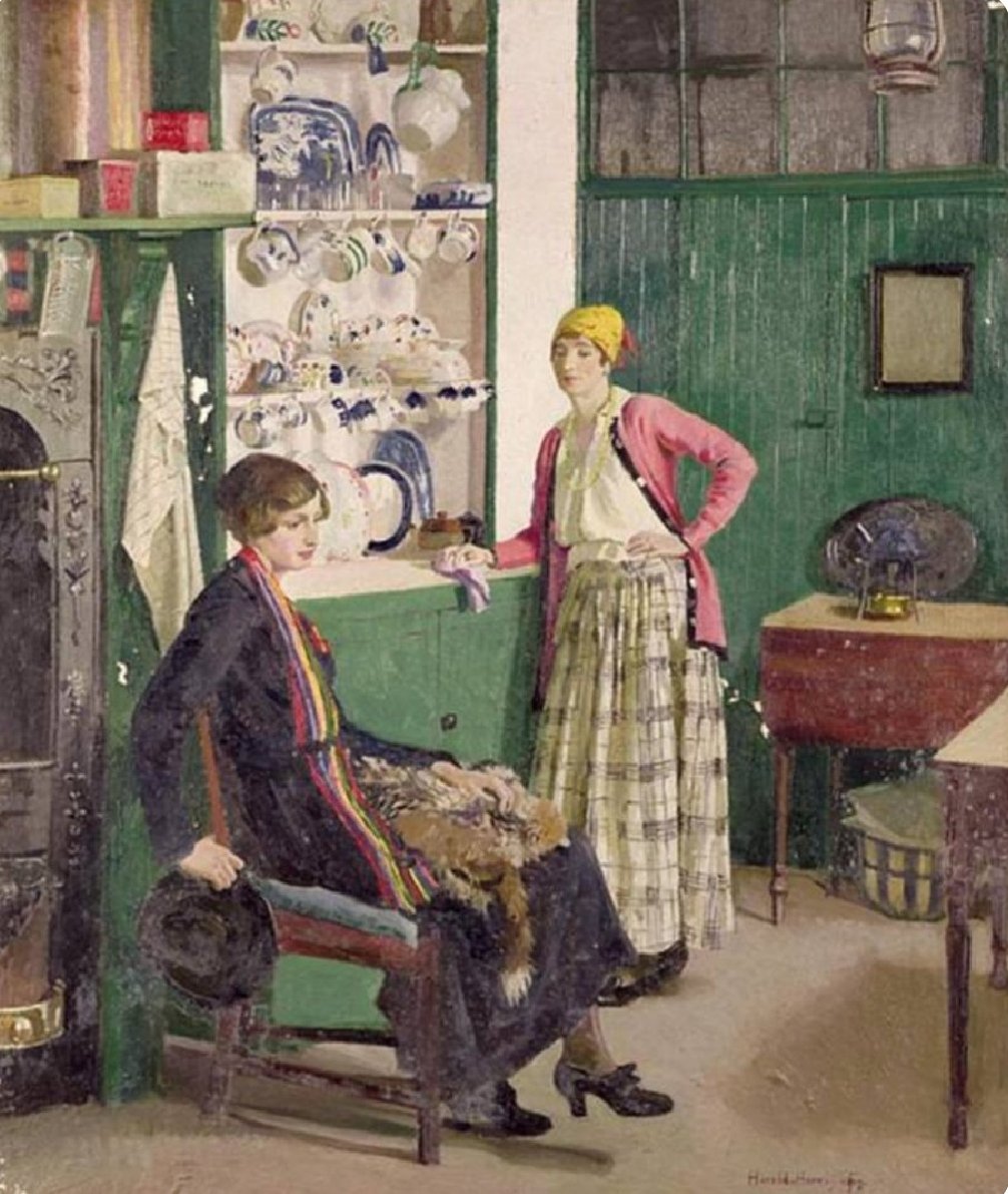 'In the Kitchen.' (1918) Throughout WW1, Harold Harvey concentrated on domestic interiors. The kitchens and drawing rooms, subjects of some of his finest works, reveal that even in the darkest days of the war, the sun still shone and everyday tasks were performed as usual.