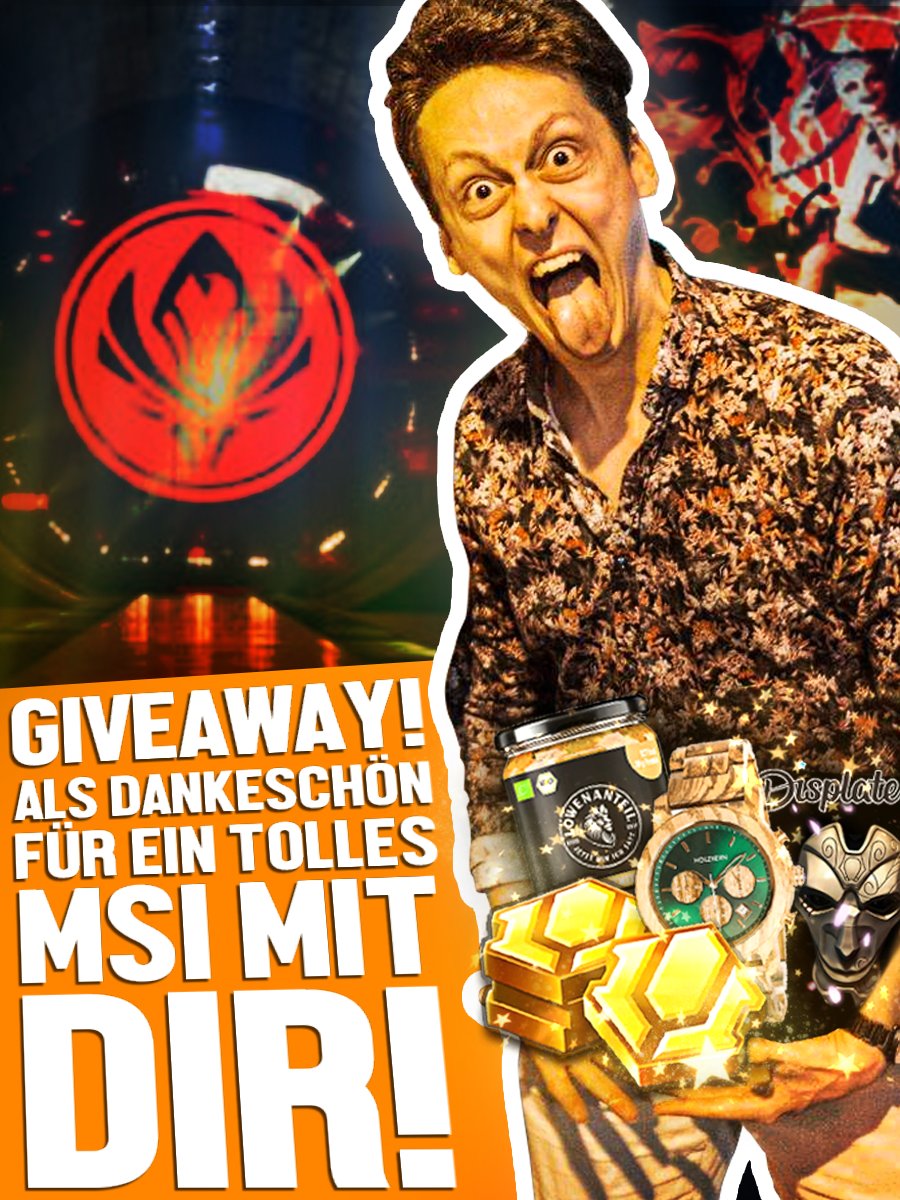 Morgen am finalen Tag der #MSI2023 möchte ich mich bei euch für ein tolles Turnier bedanken!

Mit einem ~1500€ Giveaway mit Uhren von <a href="/Holzkernwatches/">Holzkern</a> Metallpostern von <a href="/Displate/">Displate</a> lecker Essen von <a href="/Lwenanteil/">Löwenanteil</a> und Pugs (RP) von <a href="/MillionPugs/">MillionPugs</a> 

Fantastische Community♥️Liebe #Werbung
