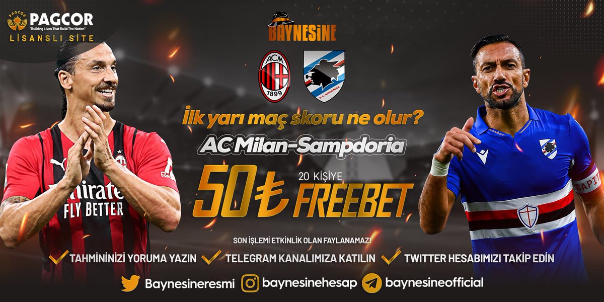 #BAYNESİNE ETKİNLİK ZAMANI !!!
🏆20 Kişiye 50 TL #Freebet ETKİNLİĞİ
🏆Telegram Takip
🏆Tahminini Yoruma Bırak
🏆Sadece Telegram Katılımları Geçerli Sayılacaktır.
🏆Katılım Telegram - t.me/baynesineoffic…