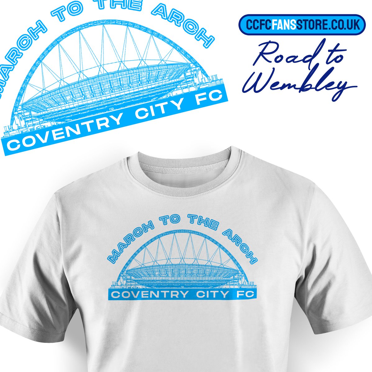 CcfcfansS's tweet image. Our Sky Blues are going to Wembley and we&apos;re dressing the part! Here&apos;s a glimpse of our best-selling designs so far: The Goal-Scoring Trio, March to the Arch, and the Final Fixture design. Which is your favourite? #CCFCMerch #PUSB 
ccfcfansstore.co.uk