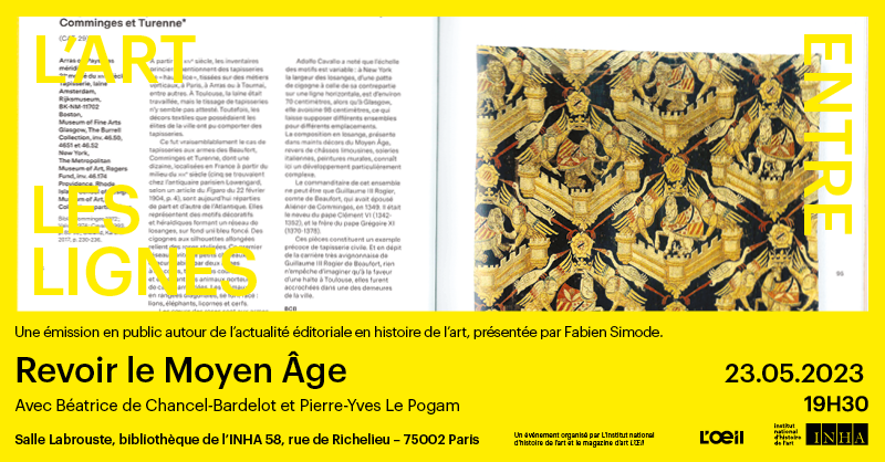 Assistez à la prochaine émission "L’Art entre les lignes" dans la salle Labrouste de l'<a href="/INHA_Fr/">INHA</a> ! 📘
Mardi 25 mai, Béatrice de Chancel-Bardelot sera l'invitée de <a href="/fsimode/">Simode Fabien</a> et présentera le catalogue de l'#ExpoToulouseGothique.
Réservations 👉 bit.ly/3I20GAU
