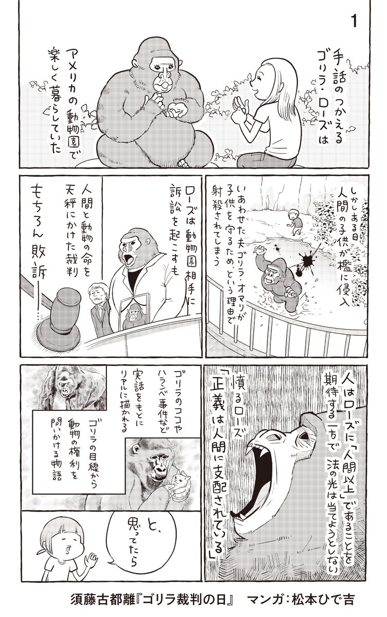 我ゴリラ、ゆえに我ありな話
#犬と猫どっちも飼ってると毎日たのしい の #松本ひで吉 先生が描いてくださった、#メフィスト賞 満場一致の受賞作でもあり、新聞、雑誌、書評、SNSでも話題沸騰中の #ゴリラ裁判の日「あらすじコミック」は、こちらです。
#漫画が読めるハッシュタグ
#小説紹介 #読書