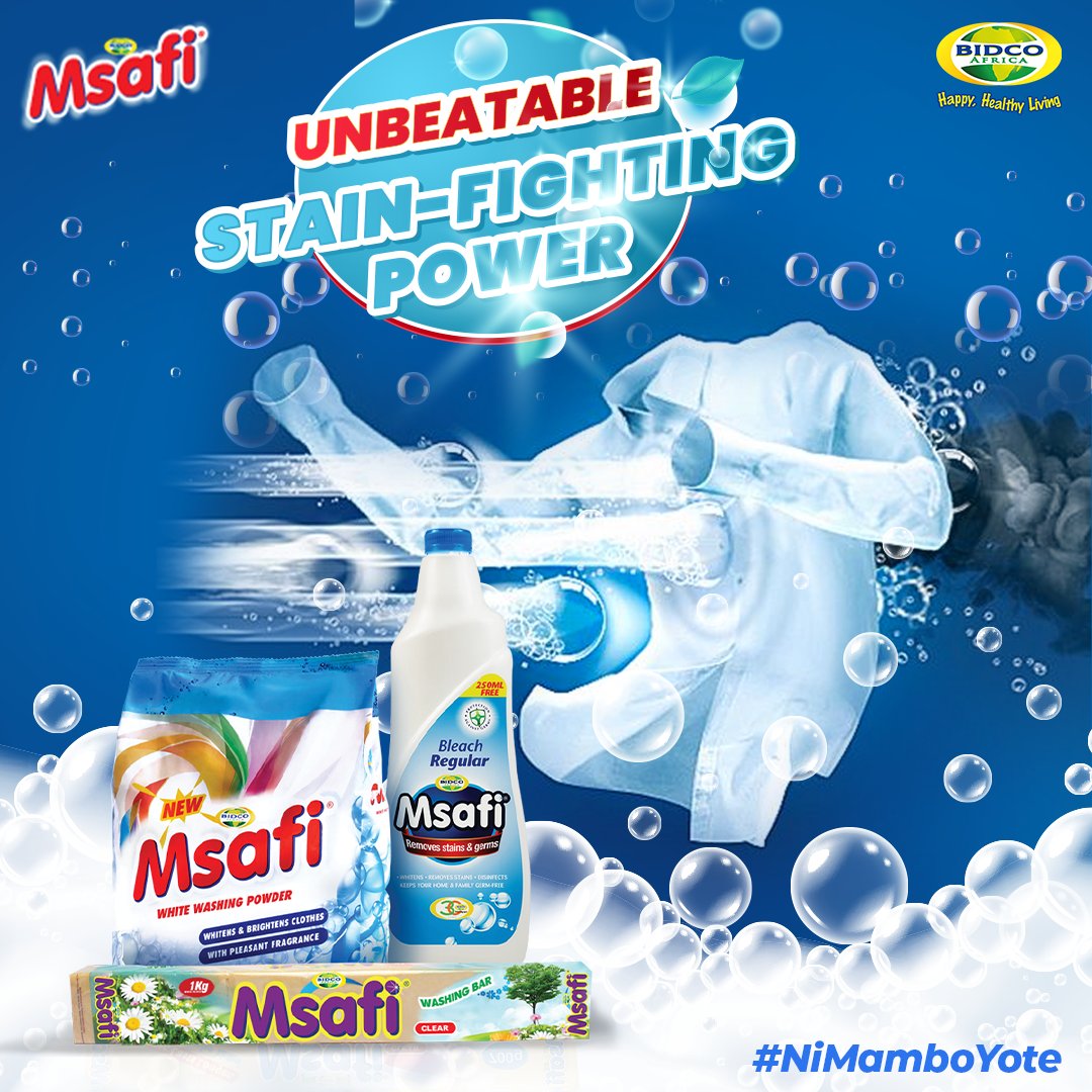 BidcoMsafi's tweet photo. Experience the cleansing power of Msafi - the ultimate solution for a spotless clean!
#UsafiHalisiNaMsafi #NiMamboYote https://t.co/Y6DHcqLymp