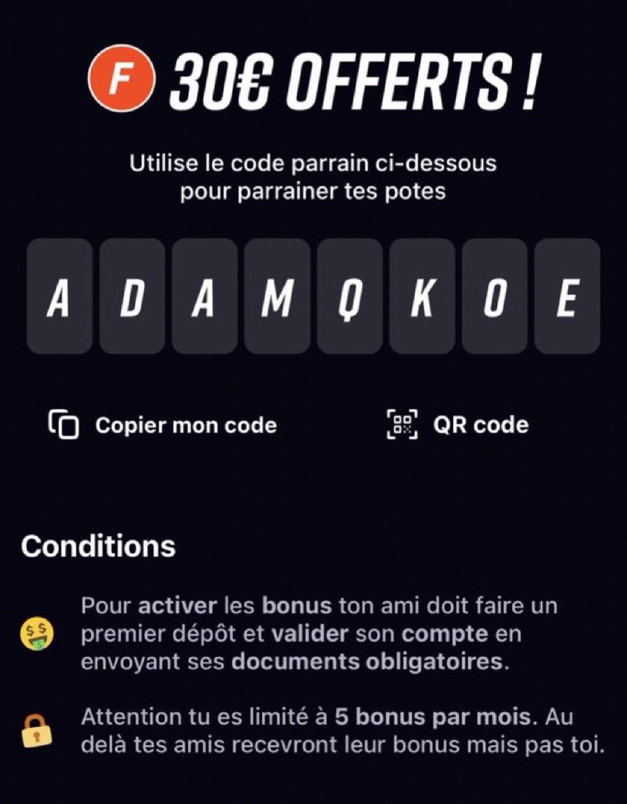 Code Parrainage Betclic pour 30€ de freebet : ADAMQK0E #TeamParieur #Concours #BonPlan #Betclic