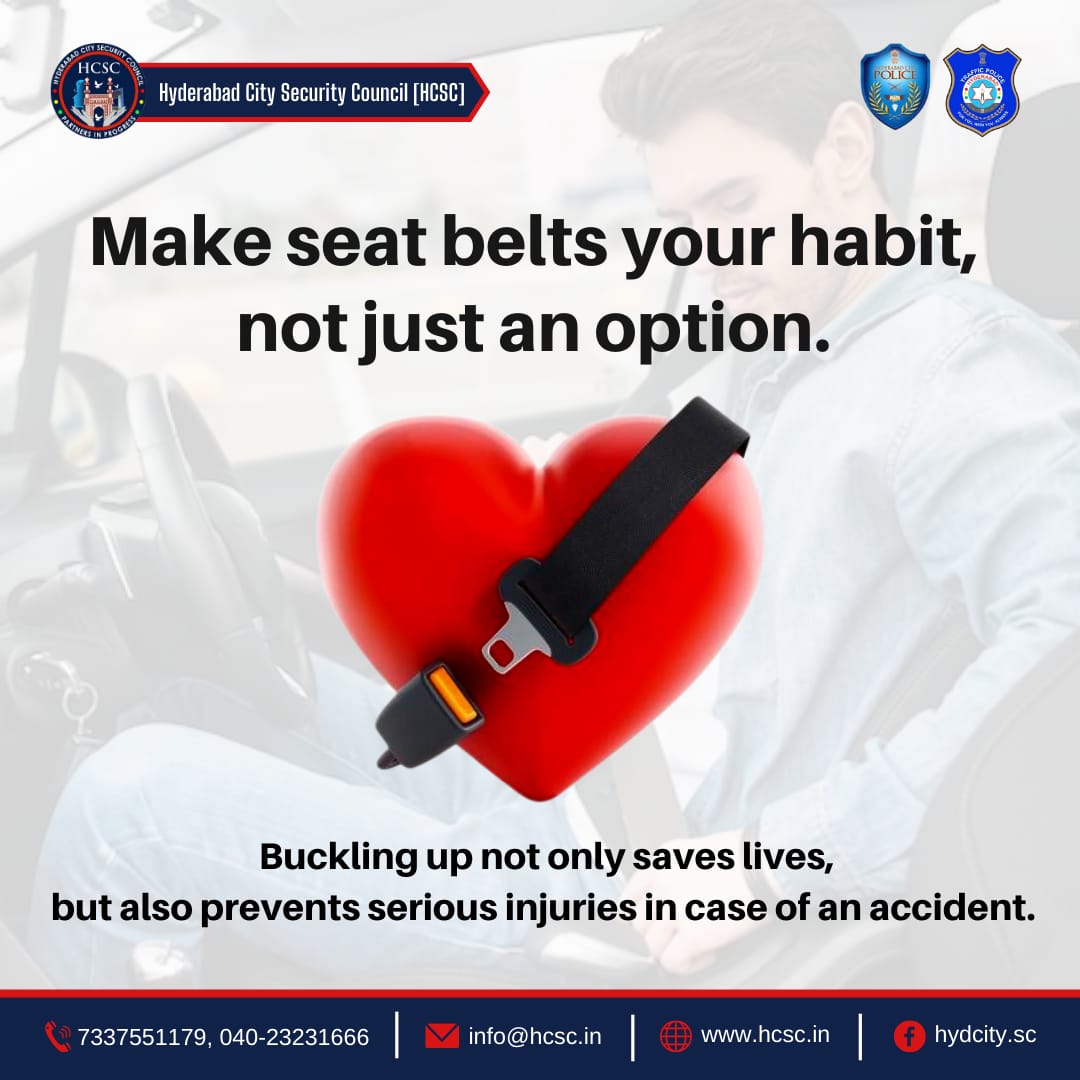 ✅ Buckle up for safety!

Make seat belts your automatic choice every time you get in the #car🚗. It's not just a habit, it's a #lifesaving necessity.

#SafetyFirst #BuckleUp #DriveSmart #SeatBelts #PreventAccidents #traffic #trafficpolice #driving #hyderabad 
@HYDTP