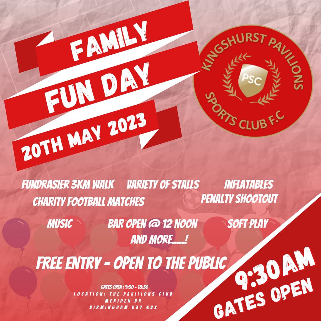 Today’s the day!! Lovely weather Football games 1030 & 1245 Inflatables Soft play Ice cream DJ Penalty shootout Sponsored walk Sparkles dance performance at 1 Bar opens at 12 Get behind your local club …. Free entry ..inflatable’s will incur a cost!