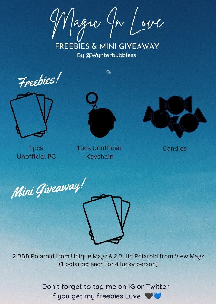 wynterpp's tweet photo. Halloow 🖤💙,
Guys aku akan bagiin freebies diacara yg diadain sama @BibleBuild_INA.
   There will be a mini giveaway from me, I will randomly put 4 freebies bags with 1 Polaroid Official from View magz or Unique Magz,
Can't wait to see you there Luv🫶
#MagicInLoveForBuildJakapan https://t.co/6HEtWFdllJ