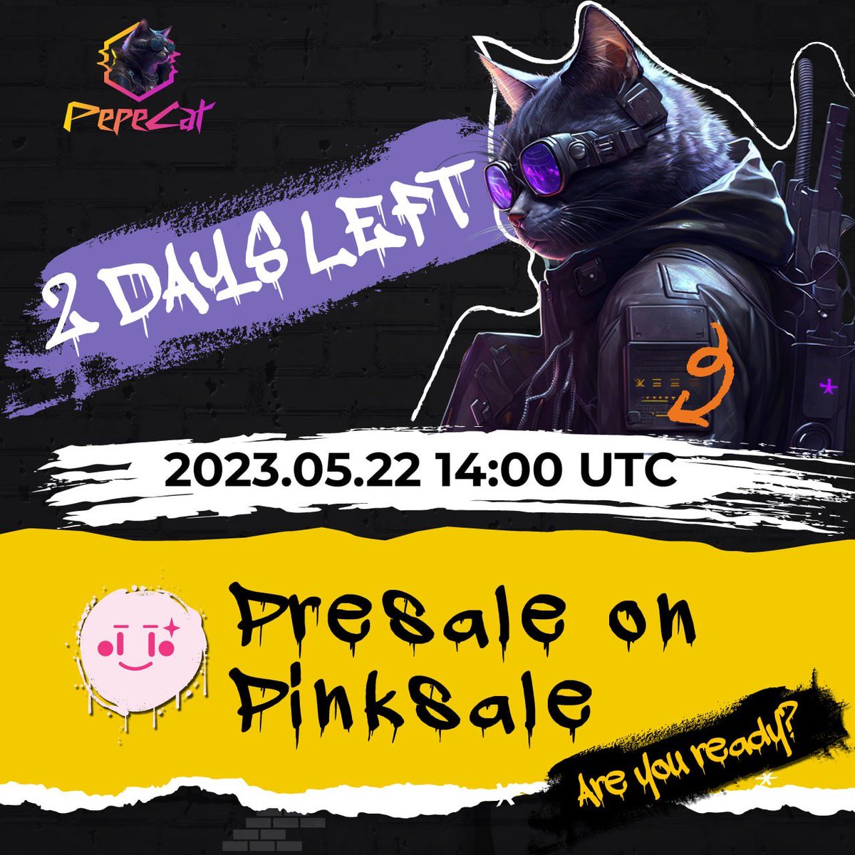 🚀2 Days Left | PepeCat Presale🚀

🎉 Save the date and prepare for something BIG

😀DM @pepecat_whitelist now to secure your WL spot.

🚀 Presale Information:
     ✔️ Official link: pinksale.finance/launchpad/0xc1…   
     ⏰ Start time: 14:00 (UTC) May 22nd