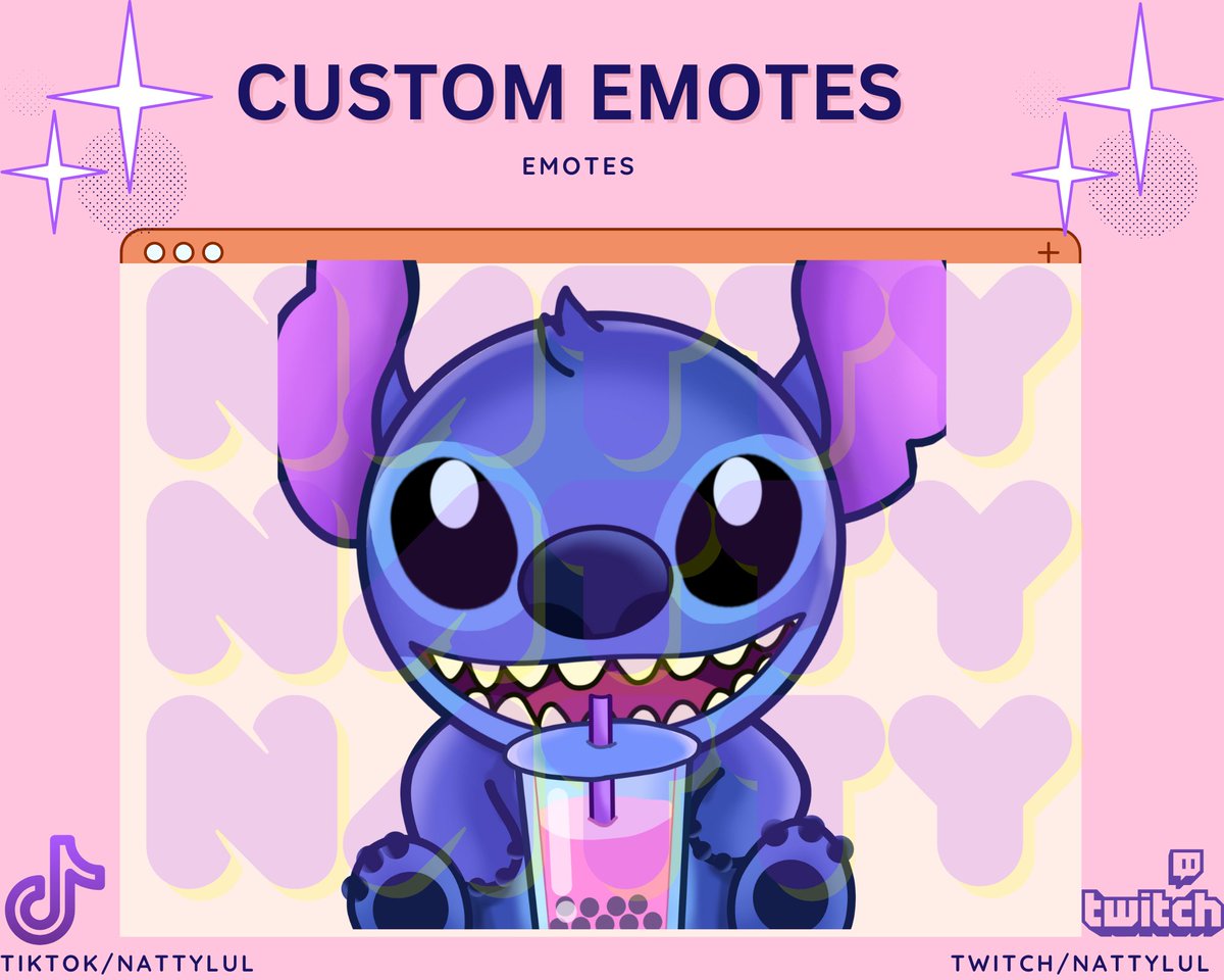 ✨Open commissions✨
made this cute stitch custom twitch emotes for @LeoVsexy !! 
#emotes #twitchemote #stitch #stitchemote #twitch #kickstreamer #digitalart #custom #cute