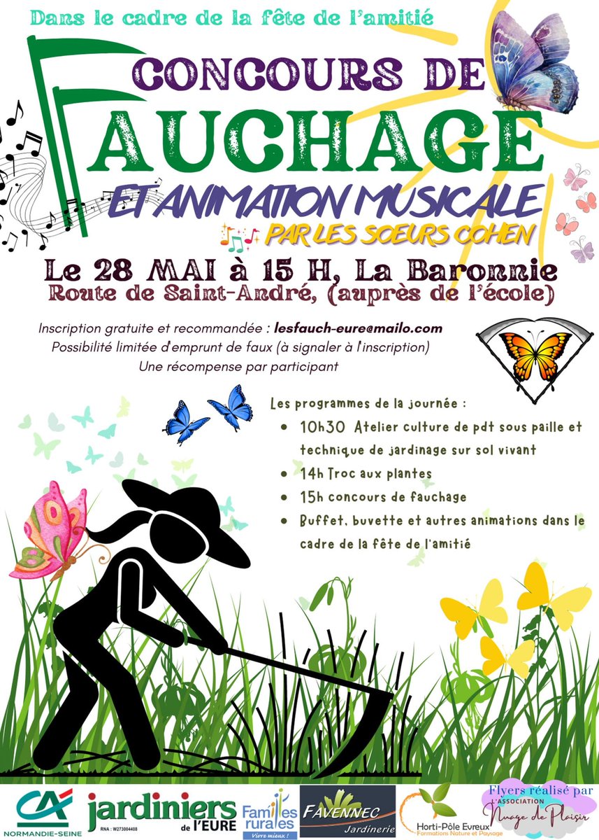 Un maître faucheur sera présent dès 14 h sur le terrain pour montrer comment battre la faux, l'aiguiser, l'utiliser puis nous construirons ensemble une chèvre pour le séchage de l'herbe coupée. 
D’authentiques faux seront vendues
evreux-nature-environnement.org/v2/node/642 #Labaronnie #epn #fauchage