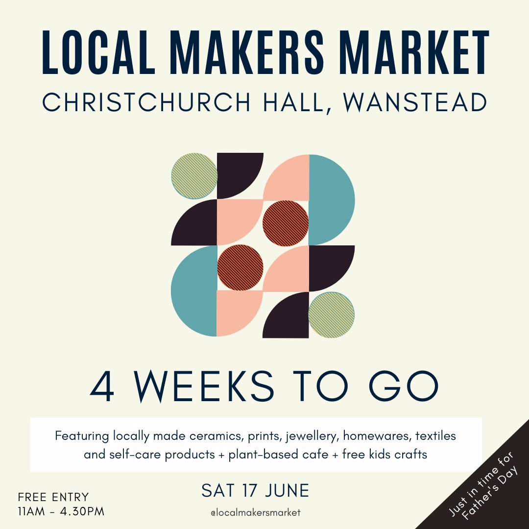 Get ready to shop small and support local makers at our upcoming Makers Market in Wanstead.

In just 4 weeks, Sat June 17th, join us at Christchurch Hall in Wanstead, London for a day filled with 50 amazing local designer-makers showcasing the best of your local craft scene!