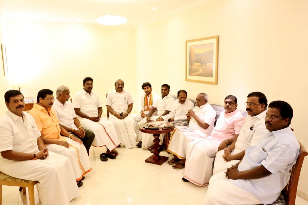 S. Selvaganabathy, M.P., (@selvamppy) on Twitter photo Welcomed Sri. <a href="/BlrNirmal/">Nirmal Kumar Surana</a> ji and Sri. <a href="/PonnaarrBJP/">Pon Radhakrishnan</a> ji at Puducherry.
<a href="/BJP4Puducherry/">BJP Puducherry</a>
State president <a href="/ShriSamiNathan/">V.Saminathan</a> Hon'ble Minister Sri. <a href="/ANamassivayam/">Namassivayam</a> , Sri.<a href="/AKSaiJSaravanan/">AK.SAI J SARAVANAN KUMAR, MINISTER</a> and MLA's were present.
<a href="/JPNadda/">Jagat Prakash Nadda</a> <a href="/blsanthosh/">B L Santhosh</a> Welcomed Sri. <a href="/BlrNirmal/">Nirmal Kumar Surana</a> ji and Sri. <a href="/PonnaarrBJP/">Pon Radhakrishnan</a> ji at Puducherry.
<a href="/BJP4Puducherry/">BJP Puducherry</a>
State president <a href="/ShriSamiNathan/">V.Saminathan</a> Hon'ble Minister Sri. <a href="/ANamassivayam/">Namassivayam</a> , Sri.<a href="/AKSaiJSaravanan/">AK.SAI J SARAVANAN KUMAR, MINISTER</a> and MLA's were present.
<a href="/JPNadda/">Jagat Prakash Nadda</a> <a href="/blsanthosh/">B L Santhosh</a>