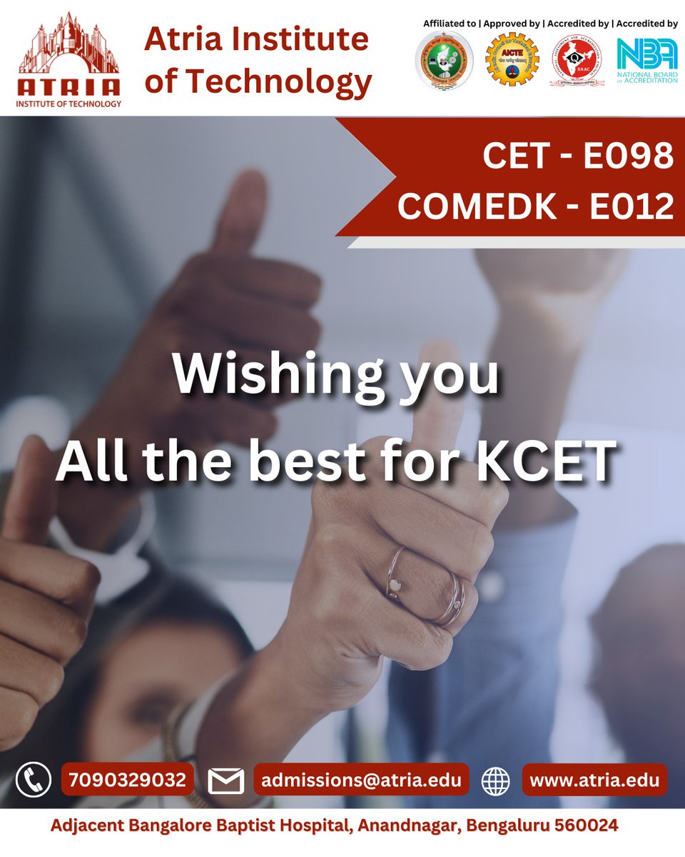 AtriaIT's tweet photo. “The engineer has been, and is, a maker of history.” 
Atria Institute of Technology wishes all the budding engineers for Karnataka Common Entrance Test (KCET). https://t.co/3vwobGqks4