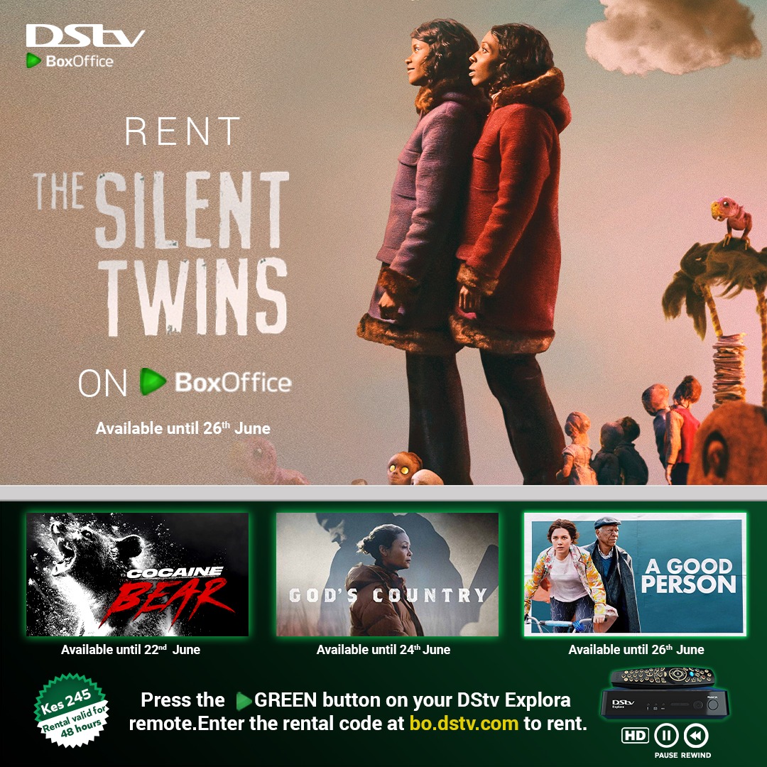 ItsKubasu's tweet photo. You Can rent a movie on @DStv_Kenya at an affordable price. (KES 245 only).
Rent 'The Silent Twins'.
To rent #DStvBoxOffice, just press the green button on your DStv Explora remote & remember the 1st movie is ON US. https://t.co/7wOfN4c85C