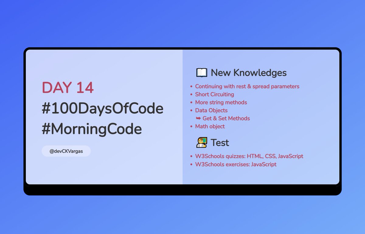 devCKVargas's tweet image. DAY 14 #100DaysOfCode
#MorningCode