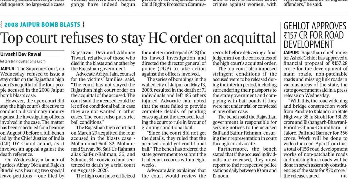 adityagnlu's tweet photo. Pleased to represent the victims in Jaipur Bomb Blast Case. We were led by Sr. Adv Maninder Singh.

Supreme Court has put stringent conditions on their release and fixed the matter for hearing before Chief Justice on 9th August.

#supremecourt #victims #justice https://t.co/XLR6lJXAeH