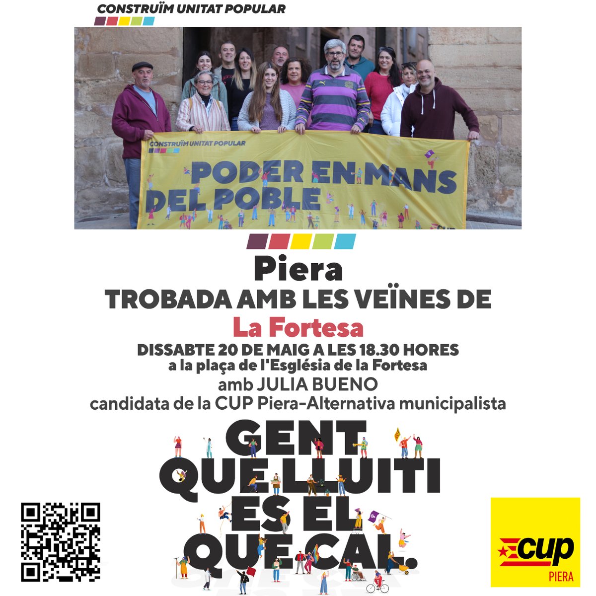 📢ATENCIÓ❗
Avui dissabte trobades amb les veïnes d'El Bedorc, Sant Jaume i La Fortesa per parlar de la situació de la Vila de Piera
🕛12 h, a la pista d'El Bedorc
🕔17 h, davant del local Associació de veïns de Sant Jaume
🕔18.30 h, plaça de l'Església de La Fortesa
#SomPobleCUP