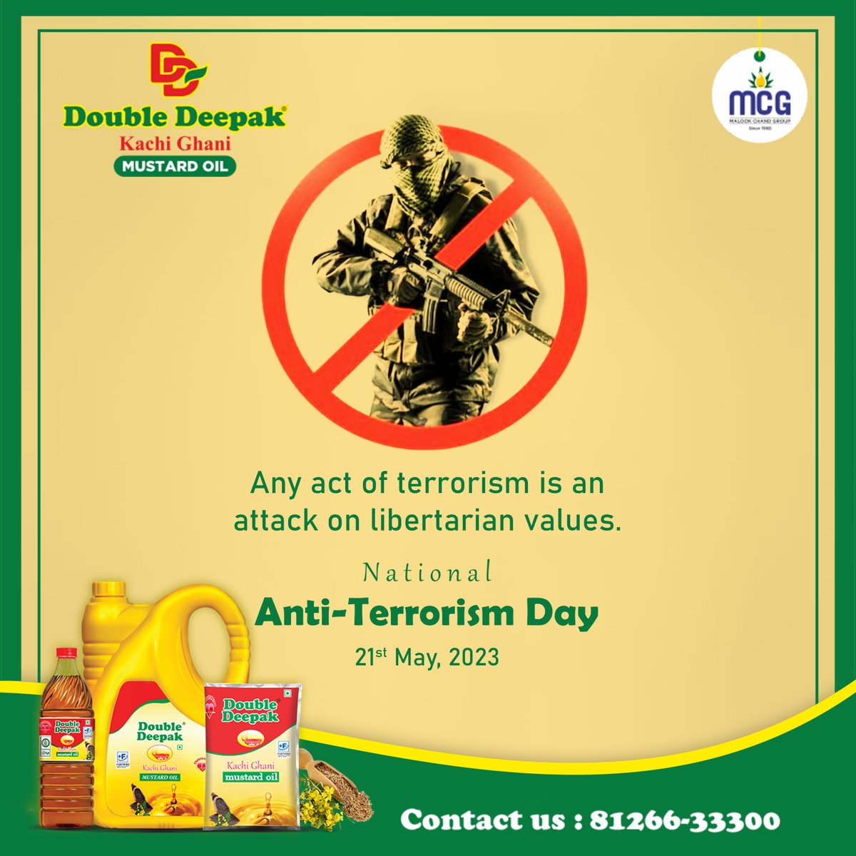 doubledeepakoil's tweet photo. Any act of terrorism is an attack on libertarian values. National Anti-Terrorism Day
#NationalAntiTerrorismDay #doubledeepak #kachighani #edibleoil #mustardoil #healthyoil #sarsontel #bestoil #food #foodie #foodlover #breakfast #delicious #yummy #cooking #cookingoil https://t.co/lxVMiDVIMM