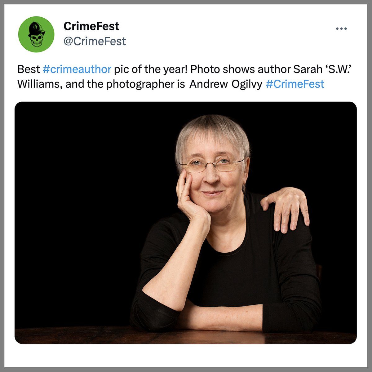‘Dismembering’ author SW Williams left hand and placing it on her shoulder was a lot of fun as was working with Sarah.

Thanks  to @CrimeFest for choosing the image as the best #CrimeAuthor 📸 of  the year at their recent festival where 'the pen is bloodier than the  sword'.