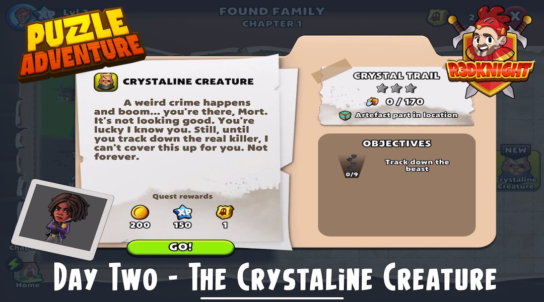 Puzzle Adventure Day Two - The Crystalline Creature, youtu.be/9gORon3k-WU #r3dknight #puzzleadventure