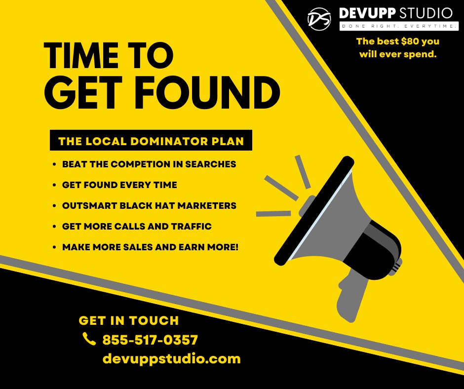 DevuppStudio's tweet image. Try the new Local Dominator Plan - get ranked first in your local searches for your category every time, or your money back - a guarantee we love. 
devuppstudio.com/sp/landing-pag…
#retailmarketing #localseo #smallbusiness #restaurantmarketing #localservices #DigitalMarketing