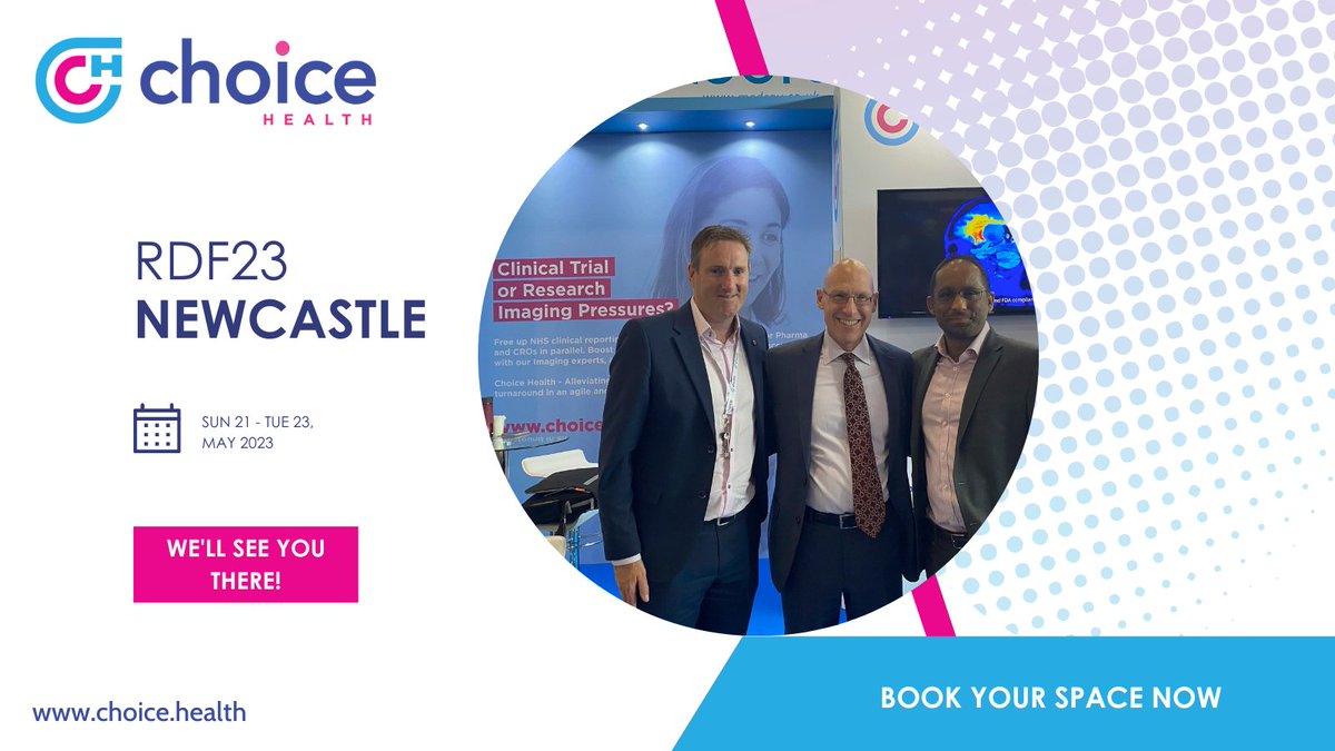 ChoiceHealthCo's tweet photo. If you're coming to RDF23 in Gateshead tomorrow—we'll see you there on stand 21!

Not to be missed if you're interested in UK based clinical trials and medical research. 

@HRA_Latest @NHSRDForum

https://t.co/QJaMlVnPZz

 #RDF23 #Newcastle #NHS #Telehealth #Telemedicine https://t.co/kf3F6minGq