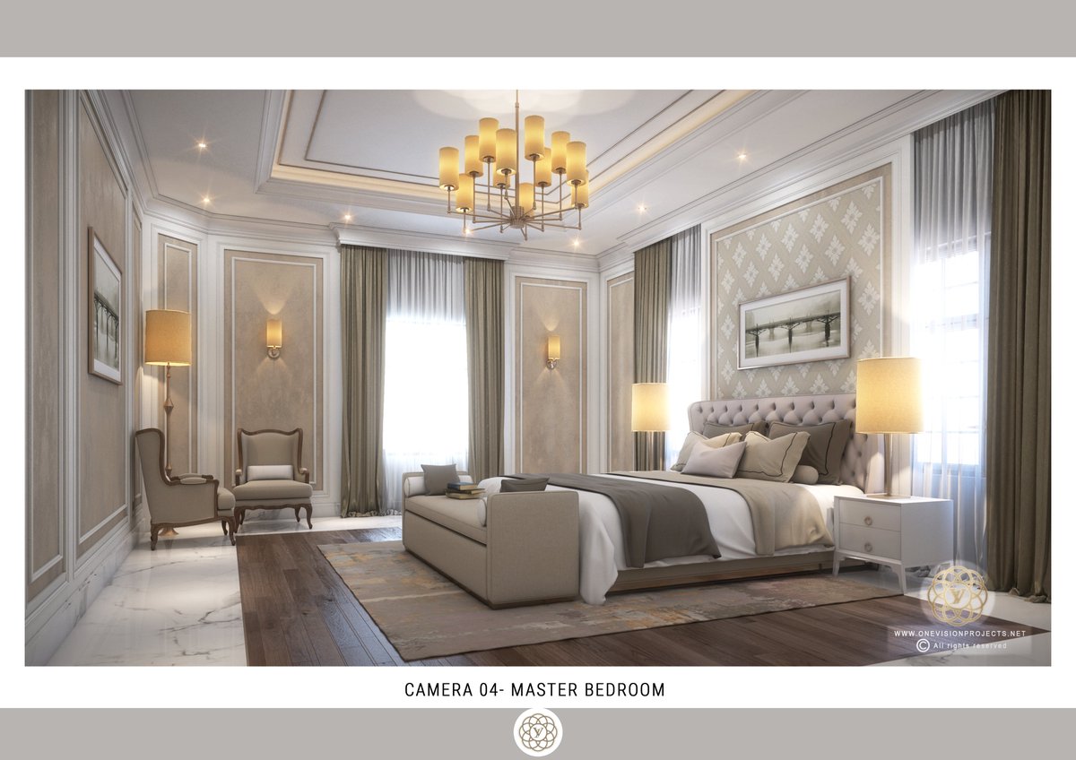 MASTER BED ROOM DESIGN |ONE VISION PROJECTS
#interiordesign #interiorarchitecture #interiordesignideas #luxuryinteriors #interior4you #bedroom #home #renovation #bedroomstyling #homestyle #lifestyle #digitalart 
#vintagedecor #qatar #DOHA #3D #Spaceplanning
#Painting 
📱33766799