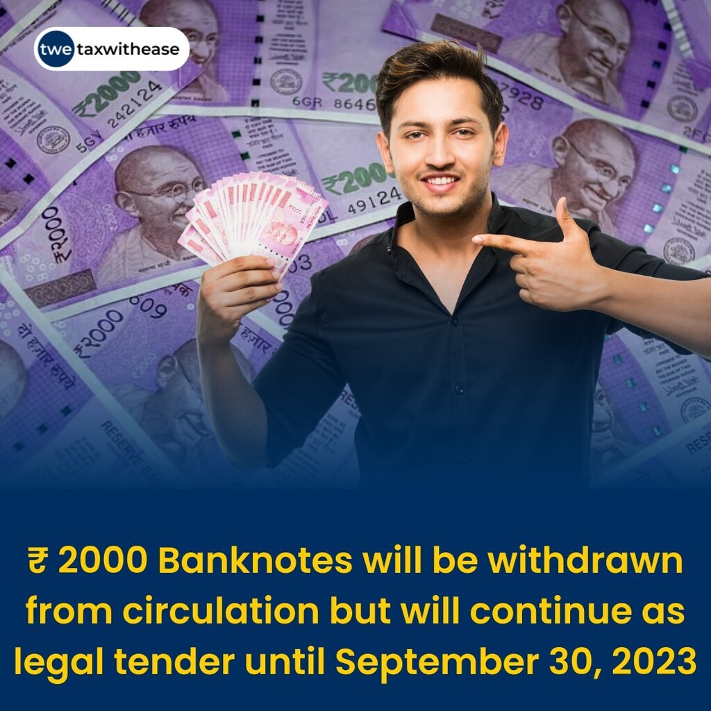 ₹ 2000 banknotes will be withdrawn from circulation but will continue as legal tender until September 30, 2023.

#banknotes #legaltender #withdrawal #2000notes #2000note #2000noteban #RBI #banks #taxwithease #BreakingNews