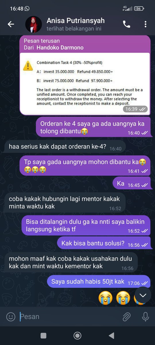 WinandaNailah's tweet photo. @Pguybnkorbntipu saya juga ketipu total kerugian 39,3jt mana itu pake uang tabungan ortu lagi😭😭😭 https://t.co/XNzY68azVx