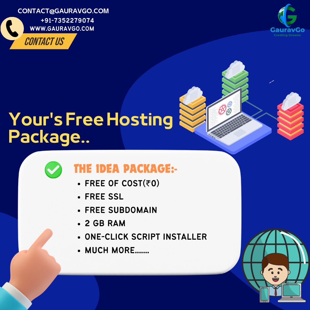 The plan you actually need, check out our free hosting plan and get started today...
Connect with us +91-7352279074 or mail us at contact@gauravgo.com
.
.
.
.
#gowithgauravgo
#30daysfreehosting
#professional
#webhosting
#hostingservices
#India