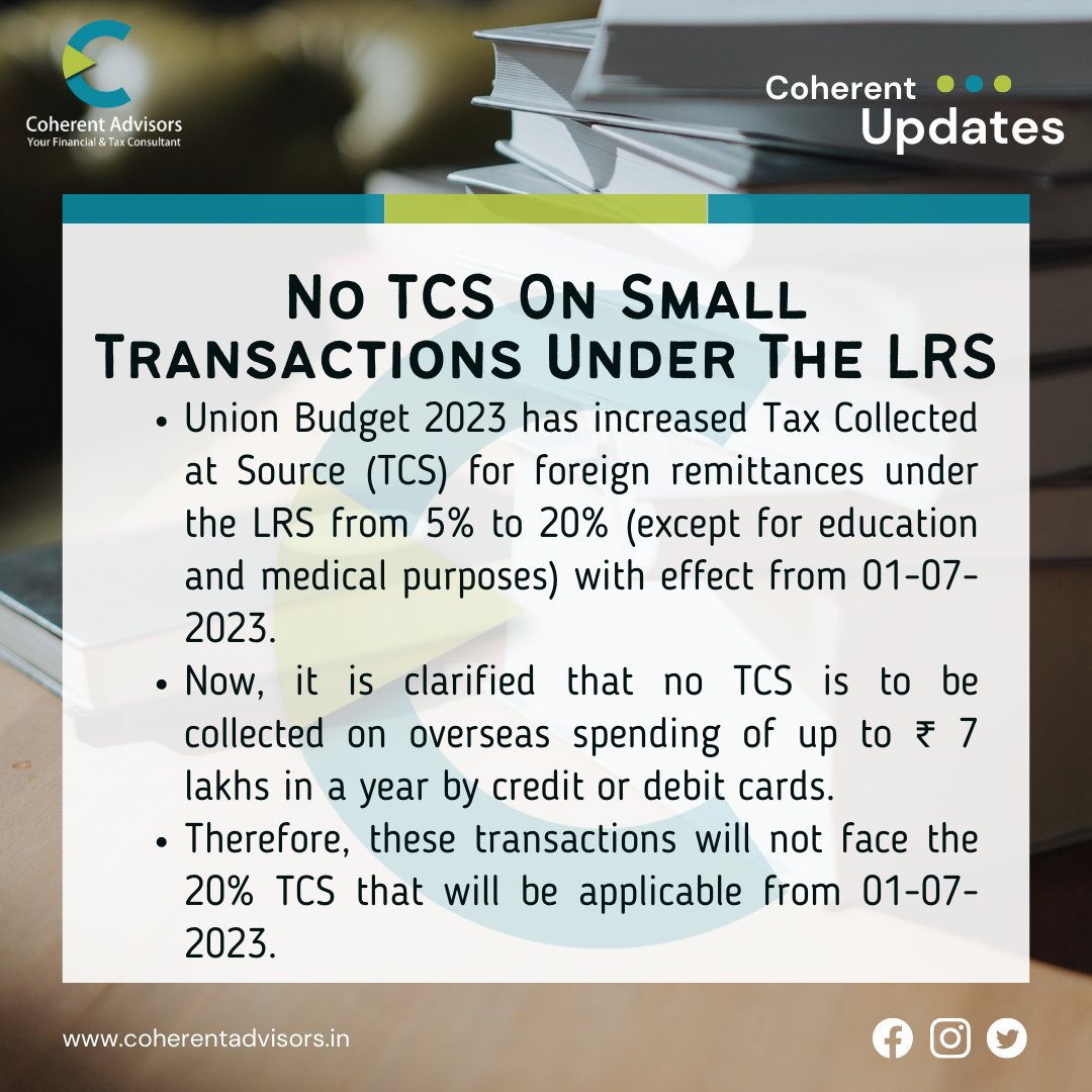 coherentadvisor's tweet image. #coherent #taxcollectedatsource #TCS #LRSScheme #budget #unionbudget202324 #foreignremittance #foreignspend #banking #debitcard #creditcard #information #Update #coherentpost