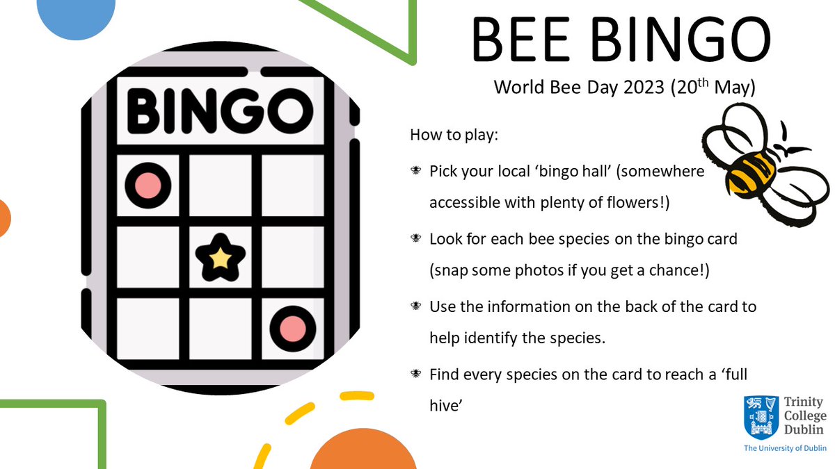 JaneCStout's tweet image. Want to take part in the #worldbeeday fun but not sure what to do?
Why not have a go at #BeeBingo - it's easy - spot the 8 Irish species and shout "full hive"!
campusbuzz.blog/2023/05/20/bee…
@CampusBuzzTCD @PollinatorPlan