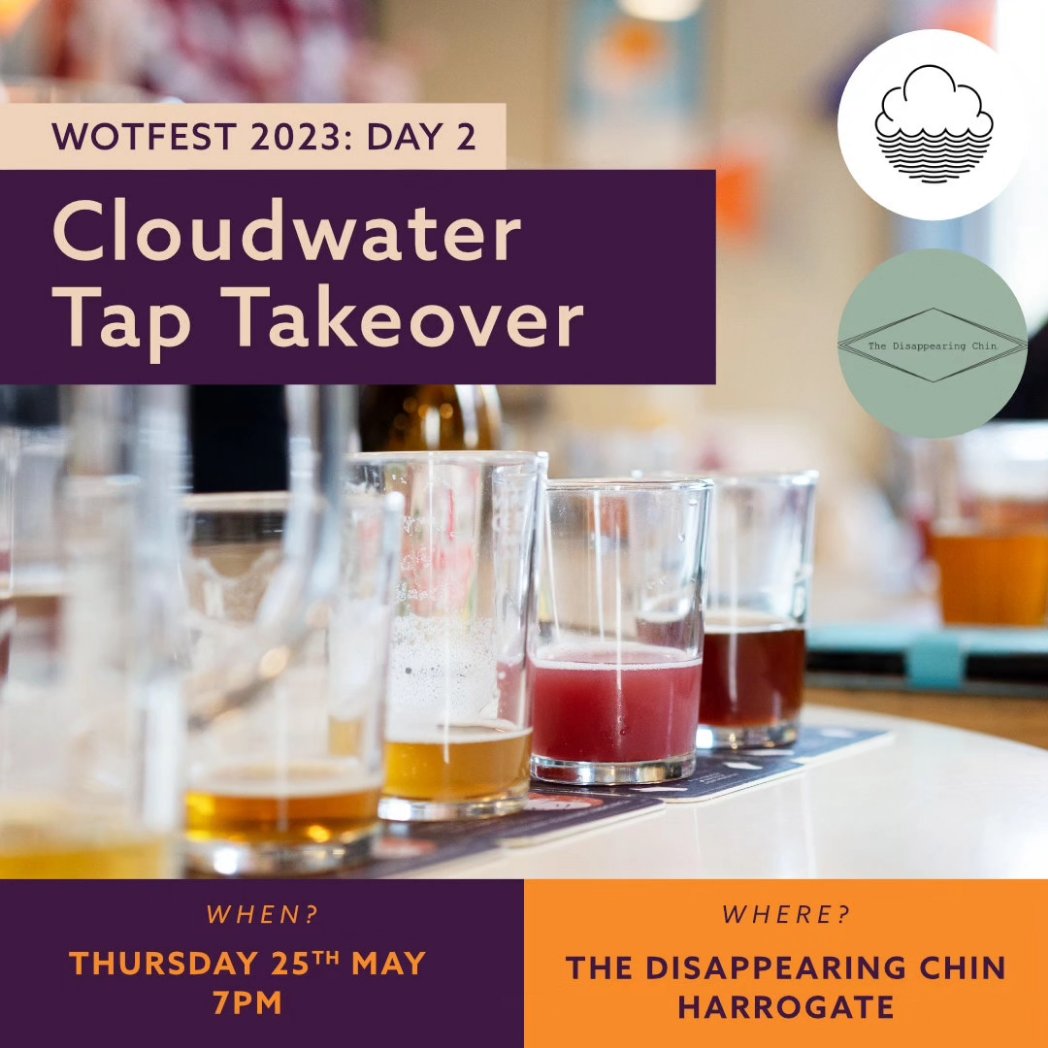 ☁️ <a href="/DisappearinChin/">The Disappearing Chin</a> are hosting the mighty <a href="/cloudwaterbrew/">Cloudwater Brew Co</a> and their brewer Amy will be talking through the beers 🗣️🍻

⭐ ALL THIS AND MORE ON WOTFEST DAY TWO: THURSDAY 25TH OF MAY ⭐

ℹ️ Info and booking info on the website ⛓️Link in bio⛓️