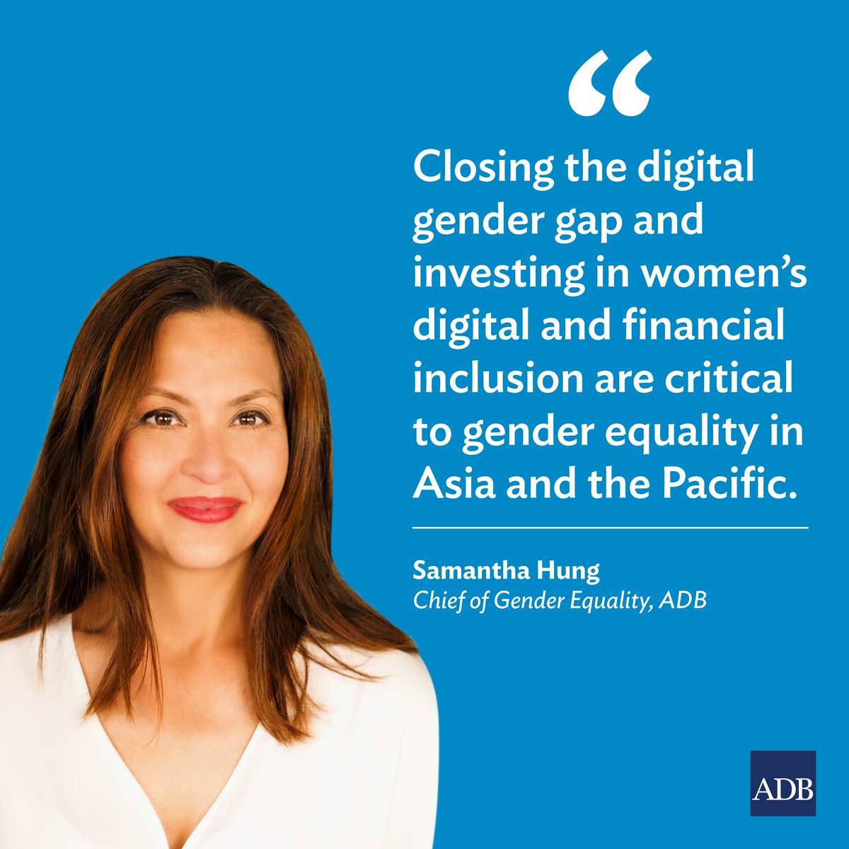 Advancing gender equality in Asia and the Pacific is an ongoing priority for ADB.

Samantha Hung discusses how the bank supports women and girls, and why digital technology should be harnessed to boost women’s access to finance and advance gender equality: ow.ly/rYoy50OoQU9