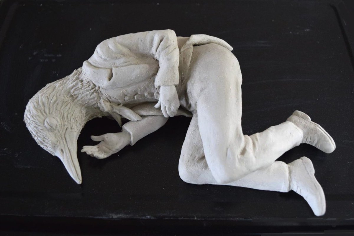 'FALLEN POET' small ceramic of John Clare before glazing and firing. (cross fingers for me please that it doesn't explode in the kiln!) #johnclare #johnclarepoet #romanticism #ceramicsculpture #birdceramic