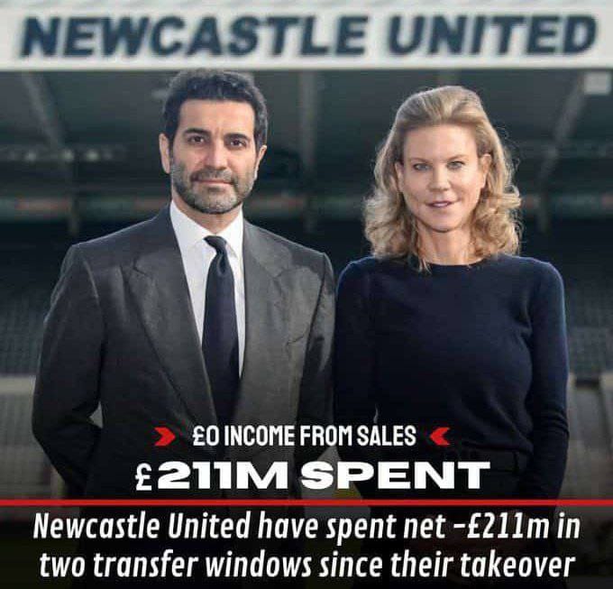 💰 Newcastle United’s spending since their takeover:

🇸🇪 Alexander Isak - £60m
🇧🇷 Bruno Guimarães - £38m
🇳🇱 Sven Botman - £33m
🇳🇿 Chris Wood - £27m
🏴󠁧󠁢󠁥󠁮󠁧󠁿 Matt Targett - £16m
🏴󠁧󠁢󠁥󠁮󠁧󠁿 Dan Burn - £14m
🏴󠁧󠁢󠁥󠁮󠁧󠁿 Kieran Trippier - £13m
🏴󠁧󠁢󠁥󠁮󠁧󠁿 Nick Pope - £10m

TBC .... 🔜