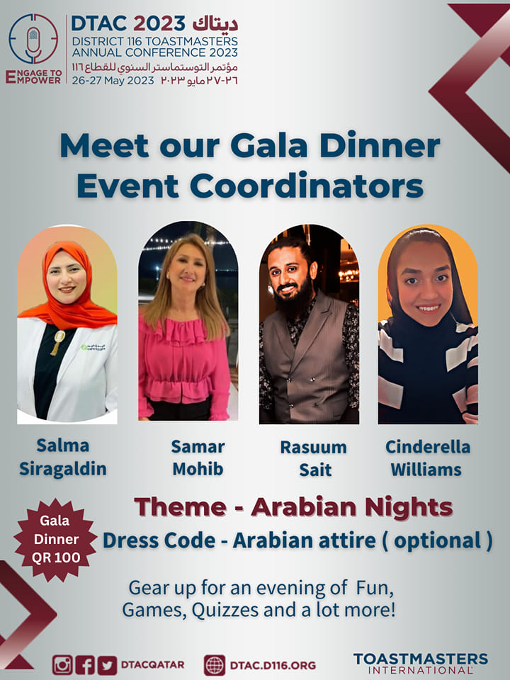 DtacQatar's tweet photo. 📷Fun and Games Galore at Gala Dinner 📷

Our Event Coordinators are all set to entertain you with games, quizzes and activities. With the theme being "Arabian Nights', come dressed in Arabian attire if you wish and have a gala time.

Gala Dinner registration - QR 100/person https://t.co/myMkYiDKdx