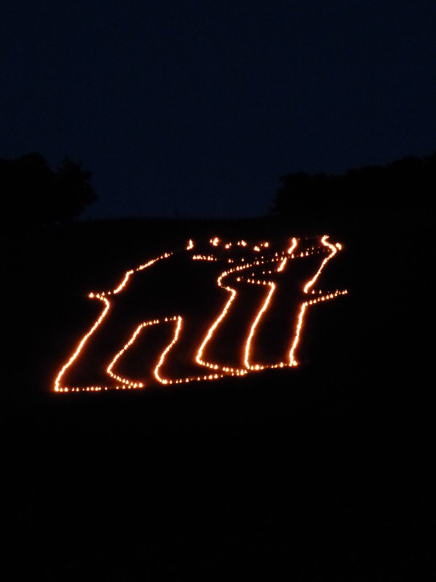 shamblesklutz's tweet photo. After a late night watching beavers on a Perthshire river, was really lovely to drive past this on my way home - the Newburgh/ Lindores bear and ragged staff burning on the hillside #burningbear #Fife https://t.co/B4vk3FK989
